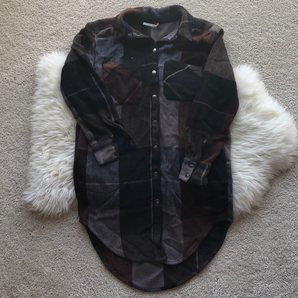 Free People Long Plaid Overshirt - XS